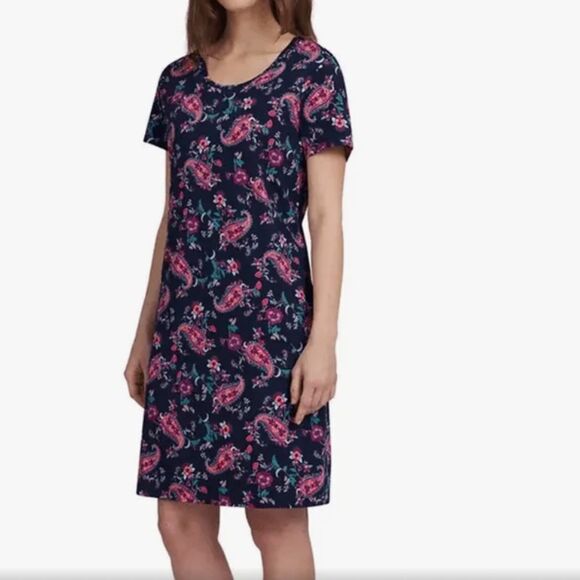 Lands' End Women's Supima Cotton Sleep Dress, Blue Floral, size Small, NWT - Picture 1 of 8